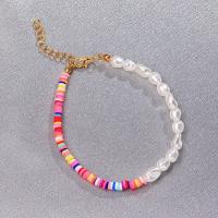 Fashion Jewelry Anklet, argile de polymère, avec Plastique ABS perle, Placage, bijoux de mode & pour femme, multicolore, Longueur 10.63 pouce, Vendu par PC