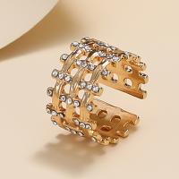 Zinc Alloy Manchet Finger Ring, plated, mode sieraden & voor vrouw & met strass, gouden, Verkocht door PC