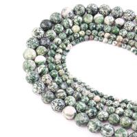 Natural Green Spot Stone Beads Round DIY & matte green Sold Per 38 cm Strand