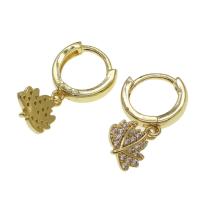 Boucle d’oreille goutte strass Hoop, laiton, feuille, pavé de micro zircon & pour femme, doré, 16x6x3mm, Vendu par paire