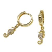 Huggie Hoop Drop Earring Brass Seahorse micro pave cubic zirconia & for woman golden Sold By Pair