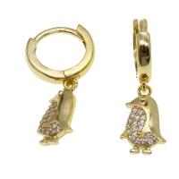 Huggie hoepel Drop Earrings, Messing, Pinguïn, micro pave zirconia & voor vrouw, gouden, 15x9x3mm, Verkocht door pair