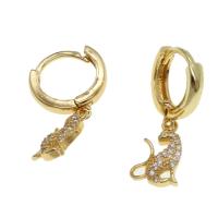 Boucle d’oreille goutte strass Hoop, laiton, tigre, pavé de micro zircon & pour femme, doré, 13x9x3mm, Vendu par paire