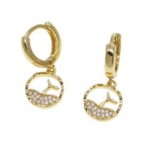 Huggie hoepel Drop Earrings, Messing, Ronde, micro pave zirconia & voor vrouw, gouden, 13x11x2mm, Verkocht door pair