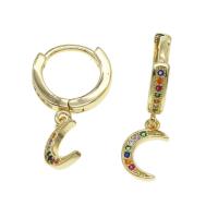 Pendiente Pendiente Huggie Hoop, metal, Luna, micro arcilla de zirconia cúbica & para mujer, dorado, 11x7x2mm, Vendido por Par