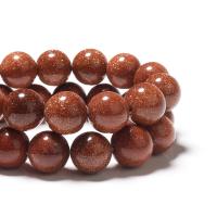 Goldstone Beads, Ronde, gepolijst, DIY, bruin, Per verkocht 38 cm Strand