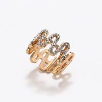 Zinc Alloy Cuff fingerring, forgyldt, mode smykker & for kvinde & med rhinestone, gylden, Solgt af PC