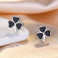 Ottone stallone orecchino, with Adesivo epossidico, Three Leaf Clover, placcato color argento, per la donna, argento, assenza di nichel,piombo&cadmio, 9.95x10mm, Venduto da coppia