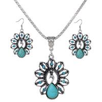 ensemble de bijoux turquoise, boucle d'oreille & collier, alliage de zinc, avec turquoise, avec 1.96 lnch chaînes de rallonge, Placage, styles différents pour le choix & pour femme & avec strass, vert, 5ensemblessérie/lot, Vendu par lot