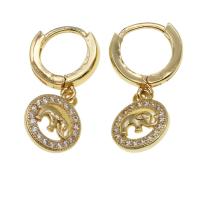 Boucle d’oreille goutte strass Hoop, laiton, Rond, pavé de micro zircon & pour femme, doré, 15x12x3mm, Vendu par paire