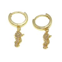 Boucle d’oreille goutte strass Hoop, laiton, hippocampe, pavé de micro zircon & pour femme, doré, 15x9x2mm, Vendu par paire