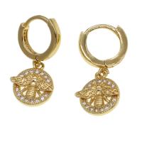 Huggie Hoop Drop Earring Brass Round micro pave cubic zirconia & for woman golden Sold By Pair