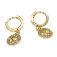 Boucle d’oreille goutte strass Hoop, laiton, Rond, pavé de micro zircon & pour femme, doré, 15x12x3mm, Vendu par paire