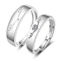 Par Finger Ringar, Mässing, med STRASS, Horn, silver pläterad, Unisex & olika storlek för val, silver, nickel, bly och kadmium gratis, Säljs av PC