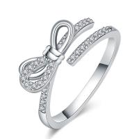 Mässing Cuff finger ring, Bowknot, silver pläterad, micro bana cubic zirconia & för kvinna, silver, nickel, bly och kadmium gratis, 17x2mm, Säljs av PC