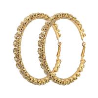 Zinc Alloy Hoop Earring, Donut, guldfarve belagt, for kvinde & med rhinestone, 70x70mm, Solgt af par