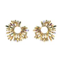 Lo zinco in lega Stud Earring, lega in zinco, placcato color oro, per la donna & con strass, 55x50mm, Venduto da coppia