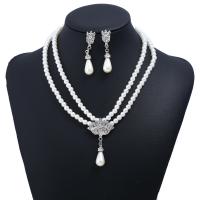 Cink Aluminijski Nakit Kompleti, naušnica & ogrlica, Cink Alloy, s Plastična Pearl, s 1.96 lnch Produžetak lanac, za žene & s Rhinestone, bijel, 50mm, Prodano By Set