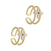 ottone Anelli Cuff, Fiore, Regolabile & per la donna & smalto, dorato, 20x20x7mm, Venduto da PC