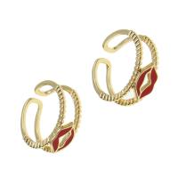 ottone Anelli Cuff, Labbra, Regolabile & per la donna & smalto, colori misti, 21x21x7mm, Venduto da PC