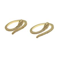 Brass Cuff Finger Ring Snake Adjustable & micro pave cubic zirconia & for woman golden Sold By PC