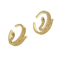 Brass Cuff Finger Ring Snake Adjustable & micro pave cubic zirconia & for woman golden Sold By PC