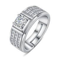 Žalvarinis Atidaryti Finger Ring, su Drėgnitas, Geometrinis raštas, sidabro spalva padengtas, žmogui & su kubinių Zirconia, sidabras, nikelio, švino ir kadmio nemokamai, 6mm, Pardavė PC