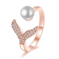 Mässing Cuff finger ring, med STRASS & Plast Pearl, Sjöjungfru svans, plated, för kvinna, fler färger för val, nickel, bly och kadmium gratis, 6x6mm, Säljs av PC