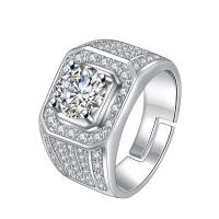 laiton Ouvrir Bague, avec strass, Motif géométrique, Placage de couleur argentée, pour homme & avec zircone cubique, argent, protéger l'environnement, sans nickel, plomb et cadmium, 19x1.30mm, Vendu par PC