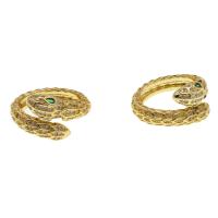 Brass Cuff Finger Ring Snake Adjustable & micro pave cubic zirconia & for woman golden Sold By PC