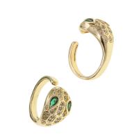 Brass Cuff Finger Ring Snake Adjustable & micro pave cubic zirconia & for woman golden Sold By PC