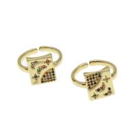 Messing Manchet Finger Ring, Verstelbare & micro pave zirconia & voor vrouw, gouden, 20x19x2mm, Verkocht door PC