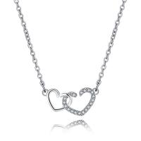 Brass Necklace with Rhinestone Heart plated round link chain & for woman nickel lead & cadmium free Sold By PC