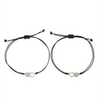 Moda crear pulseras de cordón de cera, acero inoxidable, con Cordón de cera, Corazón, 2 piezas & Ajustable, Negro, longitud aproximado 18-30 cm, Vendido por Set