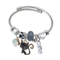 aço inoxidável Europeu Cuff Bangle, with vidrilho, Gato, banhado, Ajustável & para mulher & esmalte & com strass, Mais cores pare escolha, vendido por PC