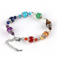 Gemstone Bracelets Brass with Lapis Lazuli & turquoise & Tiger Eye & Green Aventurine & Red Agate & Amethyst platinum color plated for woman nickel lead & cadmium free 8mm Length 7.48 Inch Sold By PC