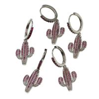 Huggie Hoop Drop ørering, Messing, Opuntia Stricta, Micro Pave cubic zirconia & for kvinde, blandede farver, 22x15x2mm, Solgt af par