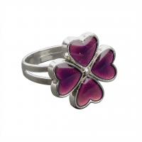 Emalje Mood fingerring, Zinc Alloy, Four Leaf Clover, Justerbar & for kvinde & humør emalje, blandede farver, 17x15mm, Solgt af PC