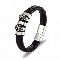 Cuero de PU Pulsera, chapado en color de plata, diferentes estilos para la opción & para hombre, Negro, 12mm, Vendido por UD