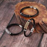 Cuero Pulsera, chapado, pulsera trenzada & para hombre, Negro, 6mm, longitud aproximado 8.27 Inch, Vendido por UD