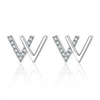 Messing oorbelknoppen, Letter W, silver plated, voor vrouw, zilver, nikkel, lood en cadmium vrij, 9.90x7.55mm, Verkocht door pair