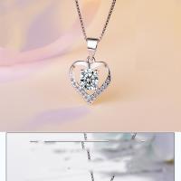 Cubique Pendentif en laiton zircon pavent, coeur, poli, pavé de micro zircon & pour femme, argent, 20x15mm, Vendu par PC