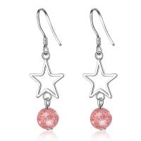 Boucles d'oreilles pendantes en laiton, avec Strawberry Quartz, étoile, pour femme, couleurs mélangées, 35mm,12mm,6mm, Vendu par paire