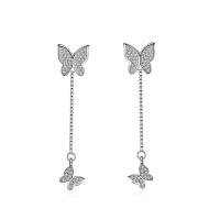 Messing Tegneserie Split ørering, Butterfly, for kvinde & med rhinestone, flere farver til valg, 53x12mm, Solgt af par