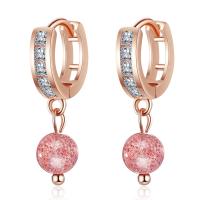 Huggie hoepel Drop Earrings, Strawberry Quartz, met Messing, micro pave zirconia & voor vrouw, meer kleuren voor de keuze, 22mm,12mm,6mm,, Verkocht door pair