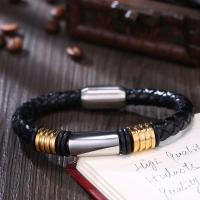 Cuero Pulsera, chapado, pulsera trenzada & diverso tamaño para la opción & para hombre, Negro, 12x50mm, Vendido por UD