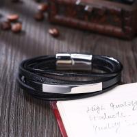 Cuero Pulsera, con Partículas de acero, chapado, diverso tamaño para la opción & para hombre, Negro, 7x42mm, Vendido por UD