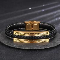 Cuero Pulsera, con Partículas de acero, chapado, pulsera trenzada & para hombre, Negro, 12mm, longitud aproximado 210 mm, Vendido por UD