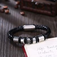 Cuero Pulsera, con acero inoxidable, Calavera, chapado, pulsera trenzada & diverso tamaño para la opción & para hombre, Negro, 12x45mm, Vendido por UD