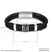 Leer Armband, met Titanium Staal, plated, Dubbele laag & gevlochten armband & verschillende grootte voor keus & voor de mens, zwart, 15x42mm, Verkocht door PC